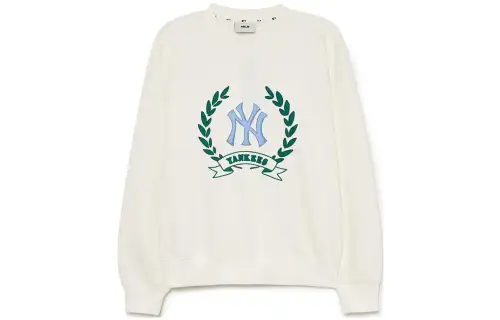 MLB College style series FW23 New York Yankees round neck casual long-sleeved sweatshirt women's cream color