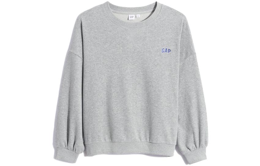 GAP Drop Shoulder Sleeve Pullover Solid Color Fleece Lined Crew Neck Logo Embroidery Sweatshirt Women's