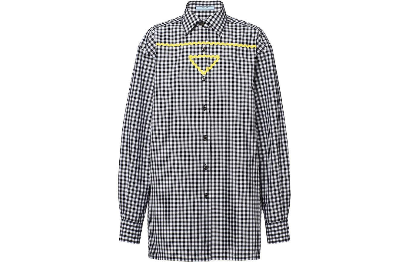 PRADA SS23 Brand Logo Label Plaid Print Single-breasted Long-Sleeved Sun Protection Shirt Women's Black