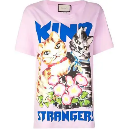 GUCCI T Shirts Women's Pink Crew Neck Moderate Straight Fit