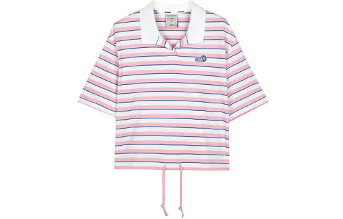 Skechers Polo Shirts Women's Pink Blue Stripes/02UC Polo Collar Moderate Straight Fit