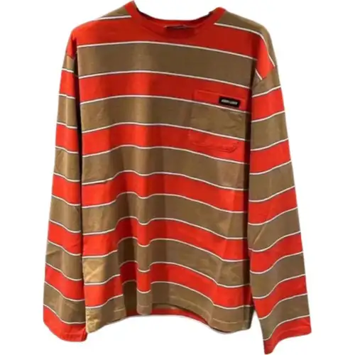 MIU MIU SS24 Striped Crew Neck Loose Fit Pullover Long Sleeved T Shirt Women's Orange