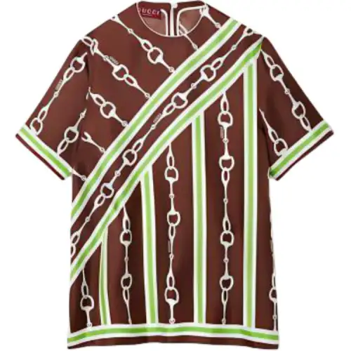 GUCCI Horsebit Stripe Print Short-Sleeved Blouse