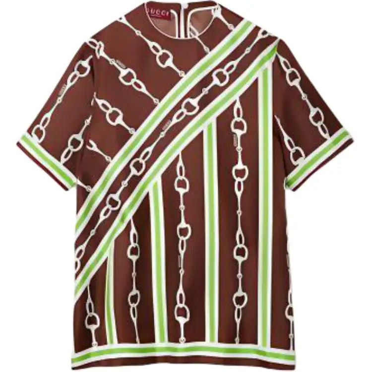 GUCCI Horsebit Stripe Print Short-Sleeved Blouse