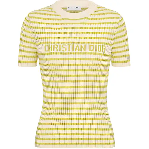 DIOR T Shirts Women's Yellow Crew Neck Moderate Straight Fit