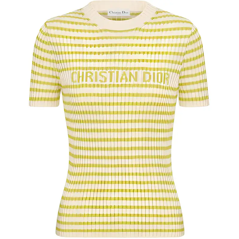 DIOR T Shirts Women's Yellow Crew Neck Moderate Straight Fit