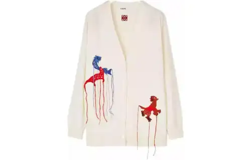 LOEWE Knitwear Women's White V Neck Moderate Cardigan
