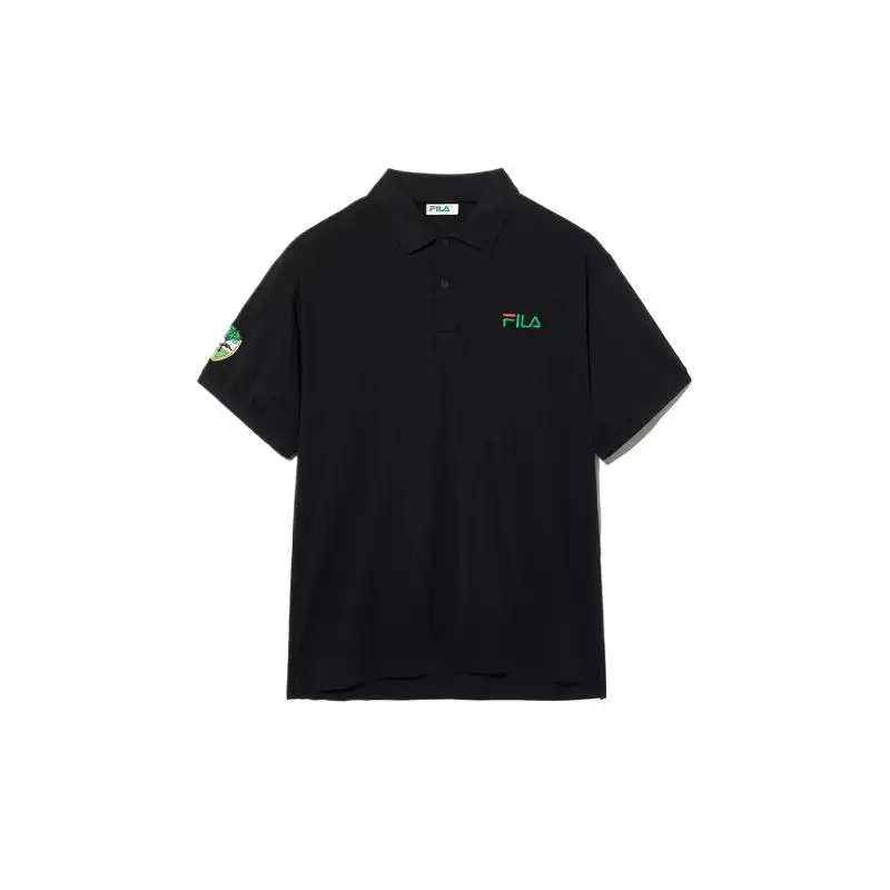 FILA Polo Shirts Unisex Black Polo Collar Moderate Straight Fit