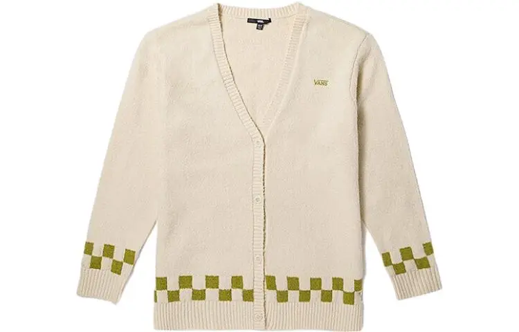Vans Knitwear Women's Ecru V-neck Moderate Cardigan