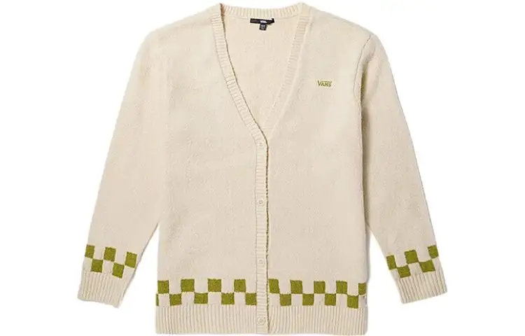 Vans Knitwear Women's Ecru V Neck Moderate Cardigan