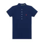 Polo Ralph Lauren FW22 Solid Color Single Breasted Straight Polo Shirt Women's Navy Blue