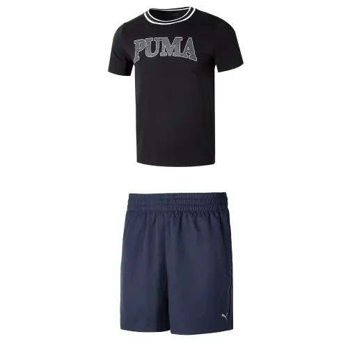 PUMA Casual Sportswear Men's Black+Blue Crew Neck Moderate