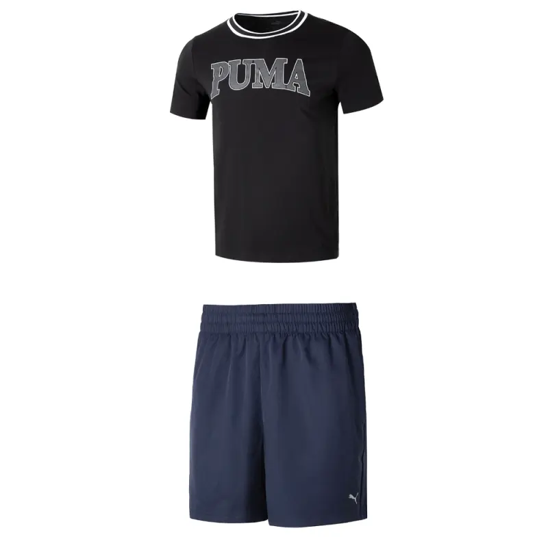 PUMA Casual Sportswear Men's Black+Blue Crew Neck Moderate