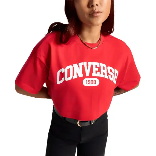 Converse Drop Shoulder Sleeve T Shirt Women's Red