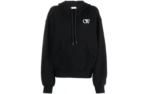OFF WHITE Ow Logo Print Cotton Hoodie Black