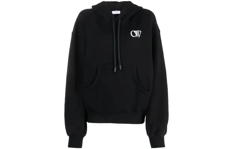 OFF WHITE Ow Logo Print Cotton Hoodie Black