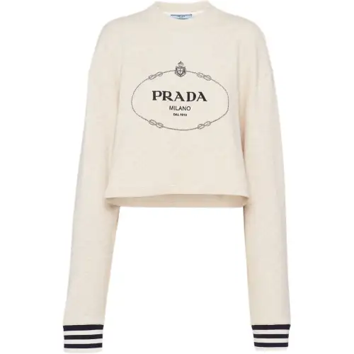 PRADA Sweatshirts Women's Ecru Crew Neck Moderate