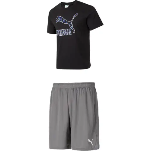 PUMA Casual Sportswear Men's Clothing Set Black Top+Gray Shorts Crew Neck Moderate