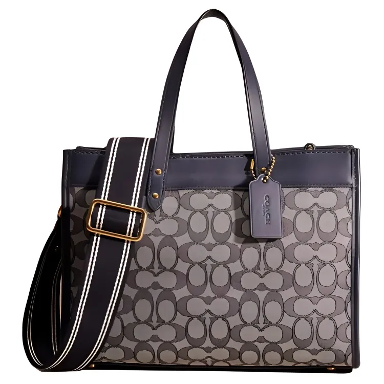COACH Field Fabric With Glove Tanned Leather Shoulder Bag, Crossbody Bag, Handbag Large Women's Midnight Marine Blue