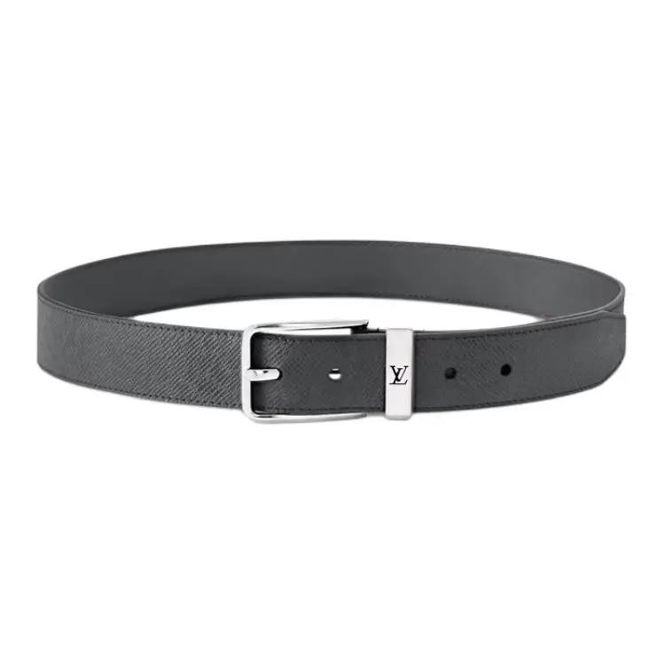 LOUIS VUITTON Pont Neuf Leather Metal Parts Leather Belts Men's Dark Gray Width 3.5cm