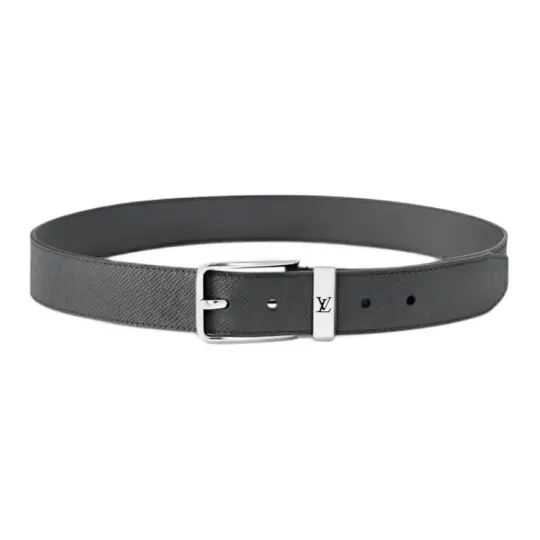 LOUIS VUITTON Pont Neuf Leather Metal Parts Leather Belts Men's Dark Gray Width 3.5cm