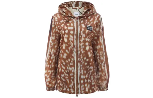 Burberry Jackets Women's Leopard Print Hooded Moderate Other