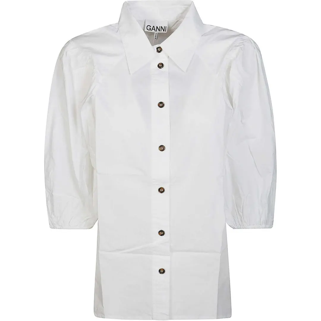 GANNI Puff sleeved Organic Cotton Shirt