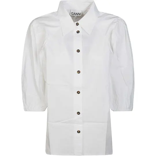 GANNI Puff sleeved Organic Cotton Shirt