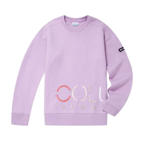 Columbia Letter Embroidery Pullover Thickened And Fleece Lined Sweatshirt Women's Pink