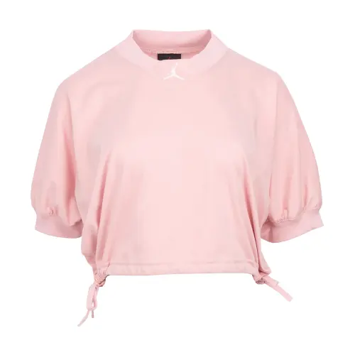 Jordan Knit Cropped T Shirts Women's Pink Crew Neck Moderate Straight Fit