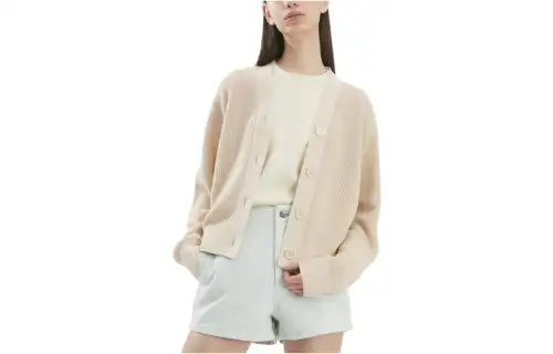 UNIQLO Knitwear Women's Light Beige V Neck Moderate Cardigan