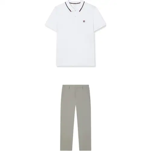 FILA Casual Sportswear Men's Standard White+Taupe Polo Collar Moderate
