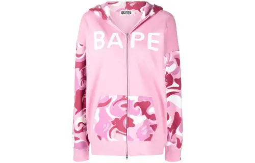A BATHING APE Sweatshirts Women's Pink Hooded Moderate Cardigan