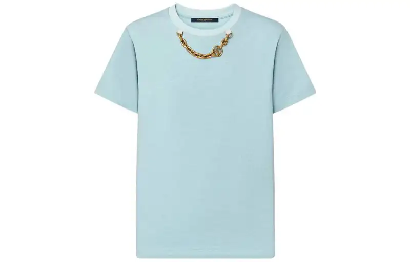 LOUIS VUITTON FW23 Solid Color LV Chain Decoration Short Sleeved T Shirt Women's Lotus Blue