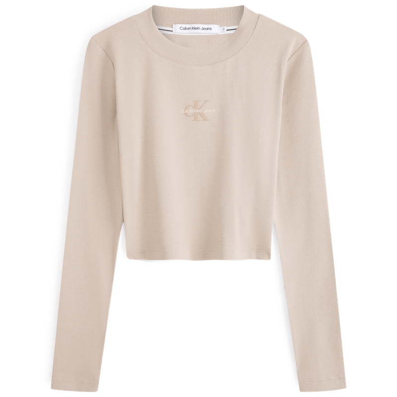 Женская футболка CALVIN Ribbed Long-Sleeve (бежевая)