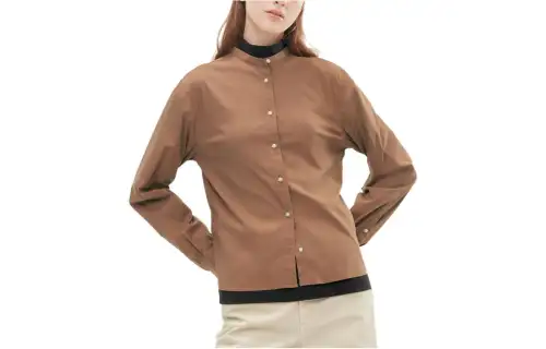 UNIQLO Shirts Women's Light Umber Stand Collar Moderate Shirt