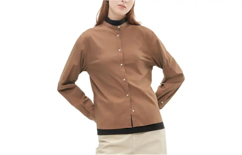 UNIQLO Shirts Women's Light Umber Stand Collar Moderate Shirt
