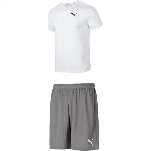 PUMA Casual Sportswear Men's White+Gray Crew Neck Moderate