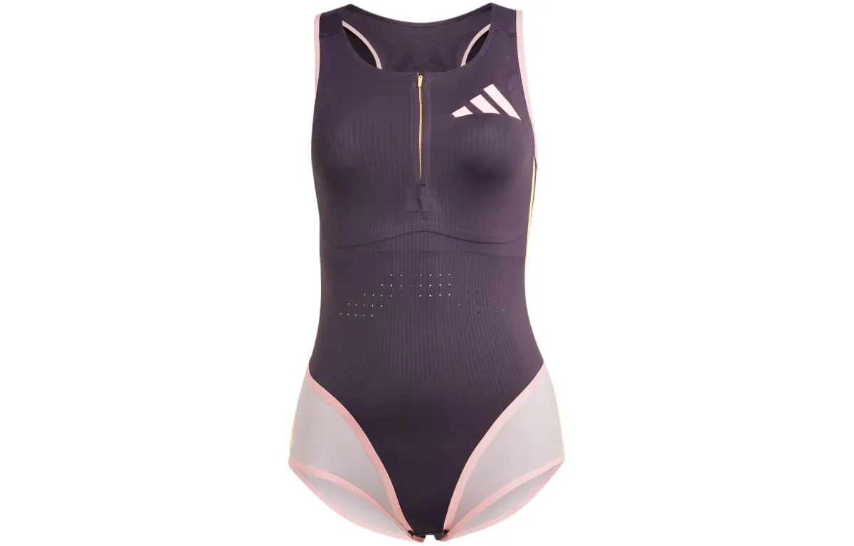 Adidas ADIZERO LEOTARD SHORT SLEEVE Jumpsuit Women's Black Purple