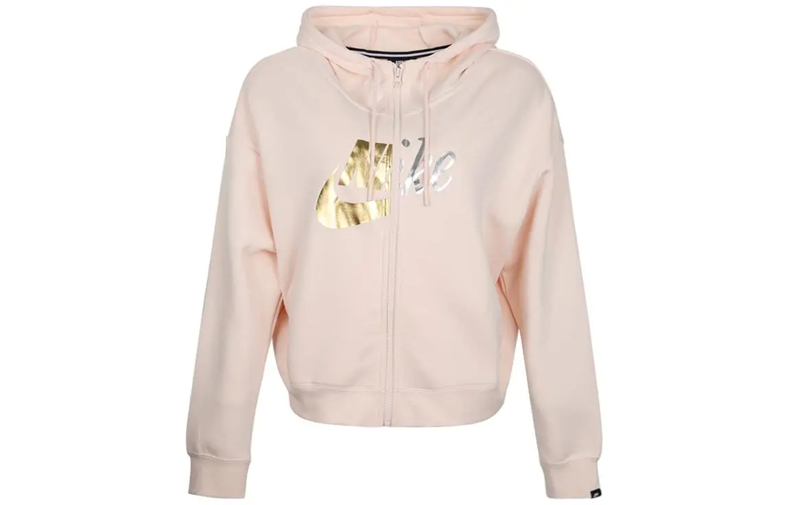 Nike Sweatshirts Women's Pink Hooded Moderate Cardigan