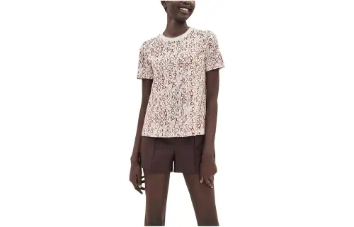 HERMES FW23 Pattern All Over Print Crew Neck Short Sleeved T Shirt Women's Pearl White