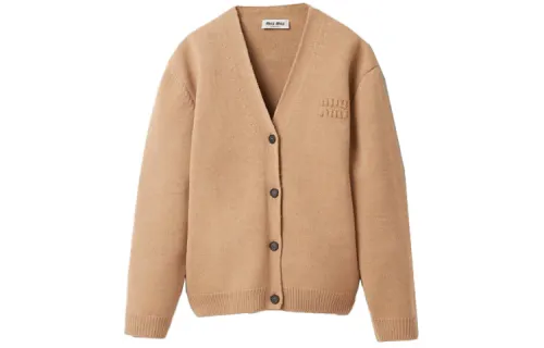 MIU MIU Logo embroidered Wool Blend Cardigan