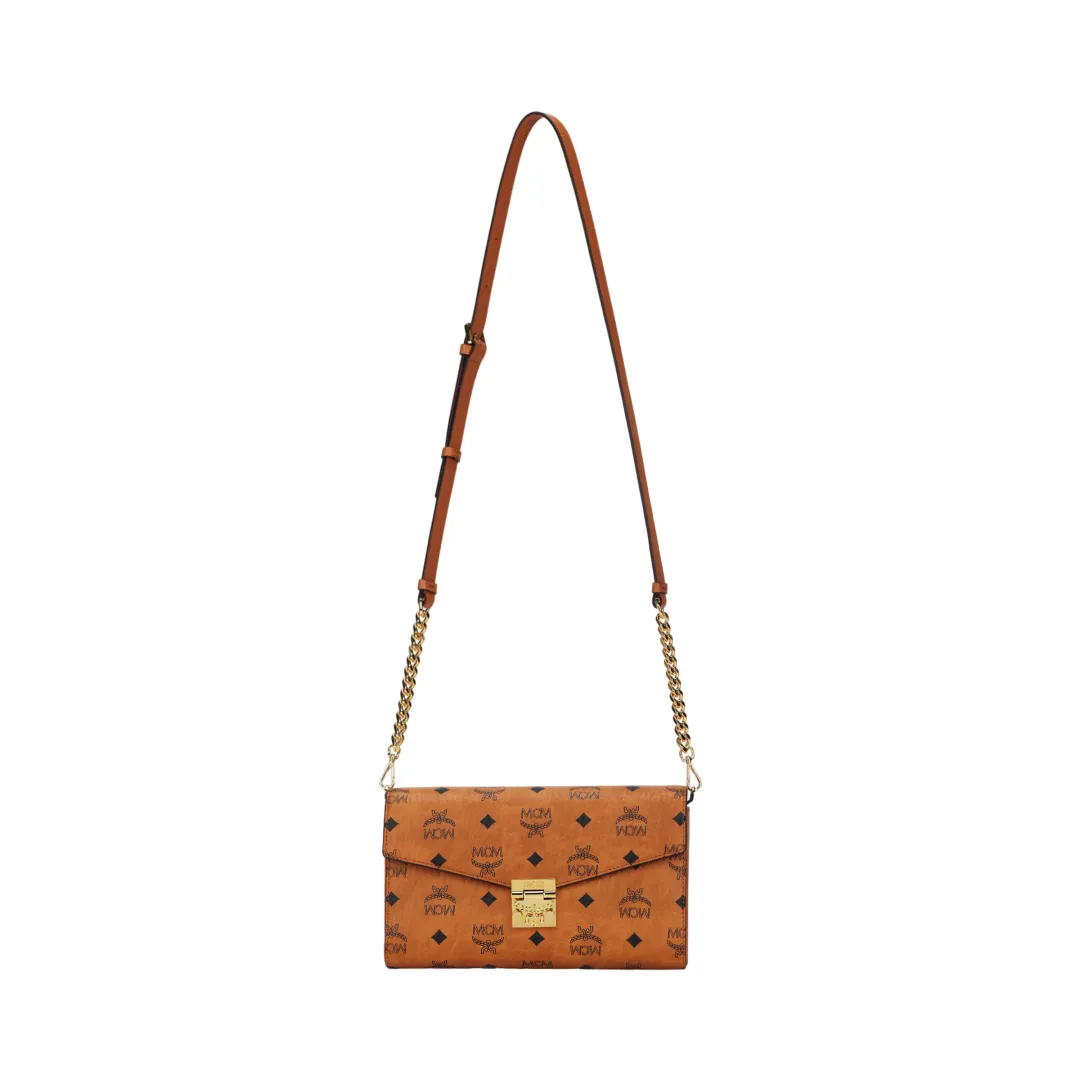 MCM Tracy Canvas With Leather Crossbody Bags Medium Women's Brown Cognac