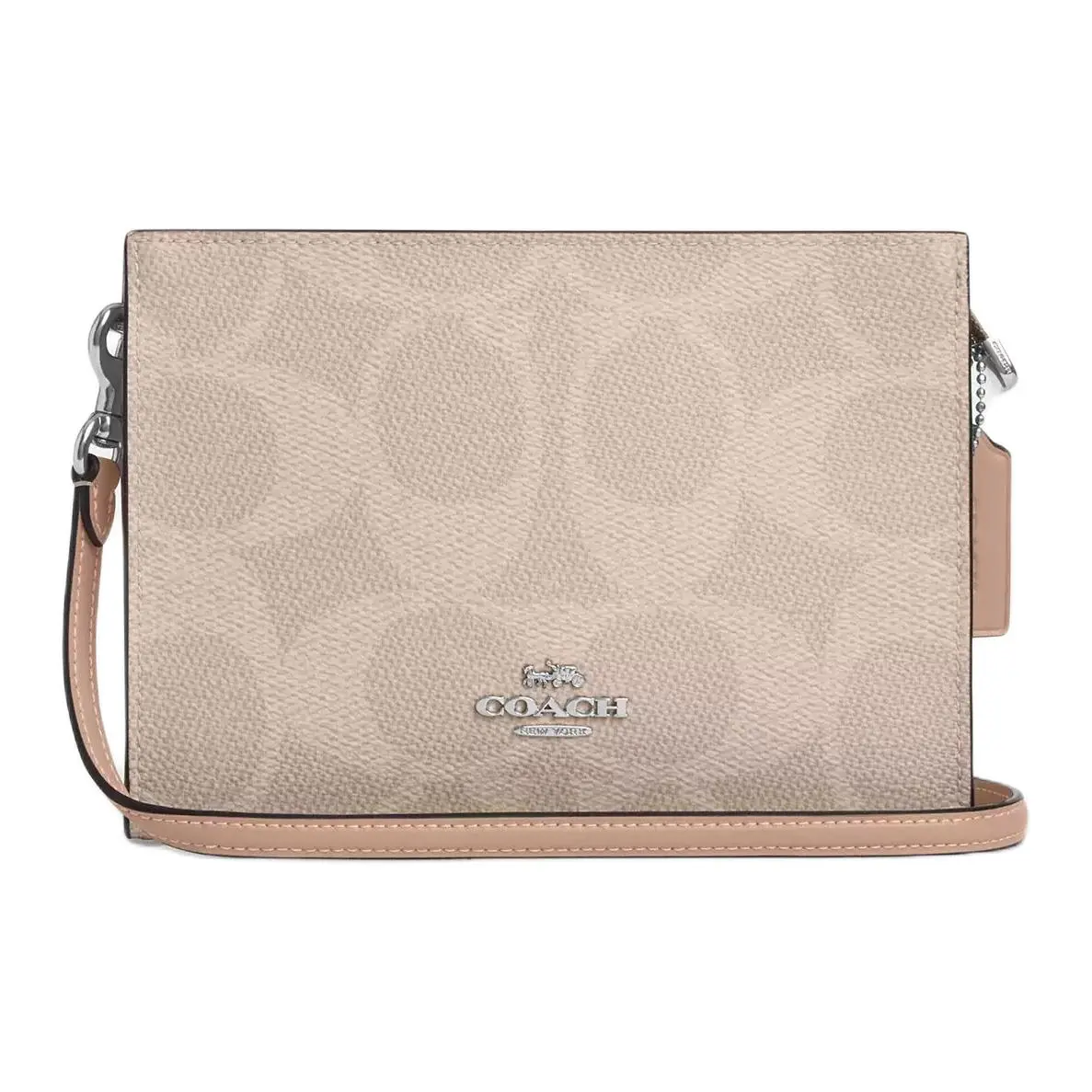COACH SignatureCanvas Coated Canvas Crossbody Bag, Shoulder Bag Small Women's Silver & Sand & Taupe