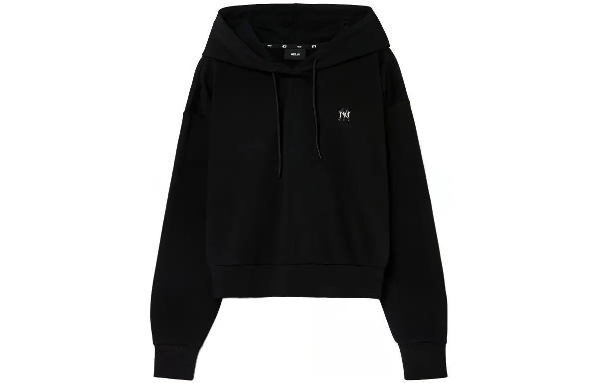 MLB New York Yankees Sweatshirts Women's Black Hooded (Non-detachable) Moderate Straight Fit