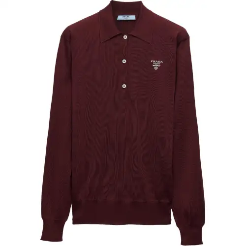 Prada embroidered-logo silk polo shirt