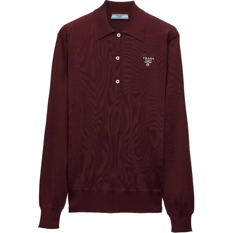 Prada embroidered-logo silk polo shirt