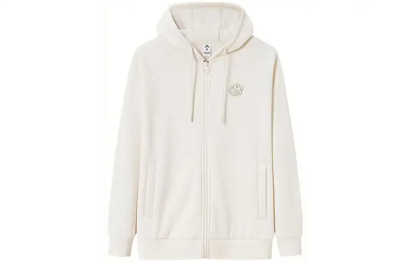Anta Meowth Fleece Lined Solid Color Zippers Hooded Fleece Sweatshirt Women's Duck Down White