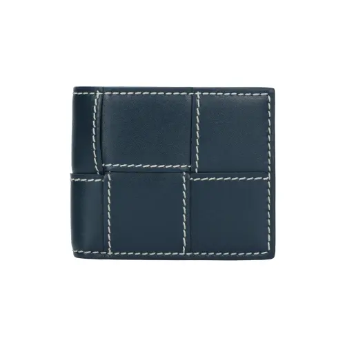 Bottega Veneta Cow Leather Wallet Men's Dark Blue & Natural