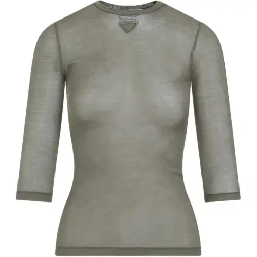 PRADA T Shirts Women's Gray Crew Neck Moderate Other